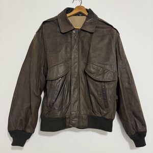 Vintage Hunt Club Brown Leather Bomber Jacket Made in Korea Horse Lined Size 44R